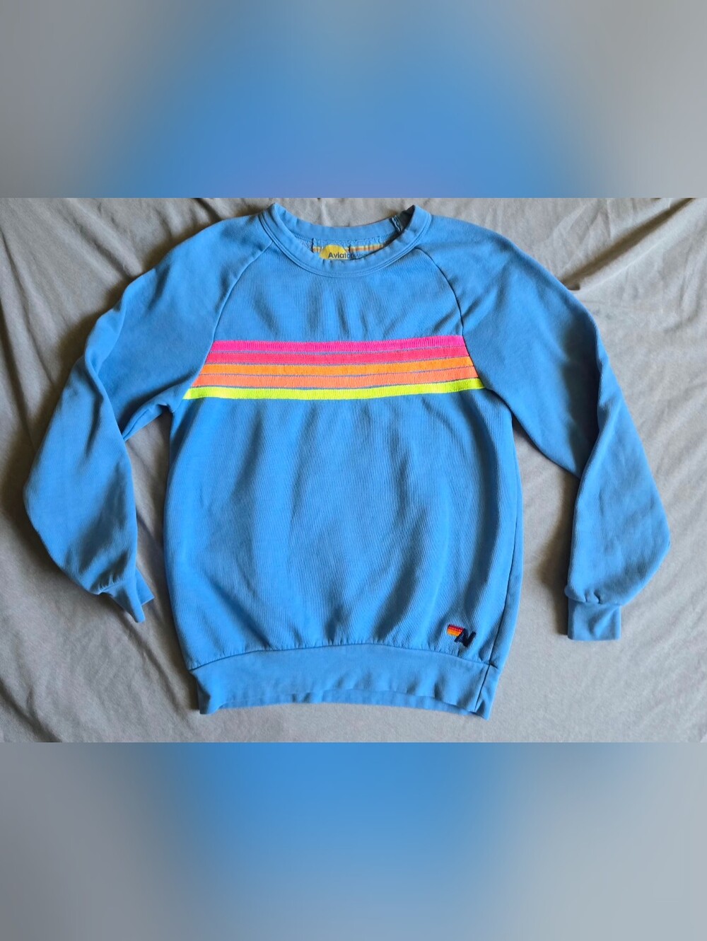 Aviator Nation 5 Stripe Crew Sweatshirt Blue Rainbow California Small